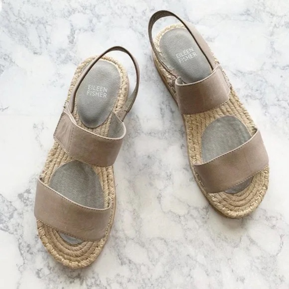 Eileen Fisher Max Leather Espadrilles Sandals Beige